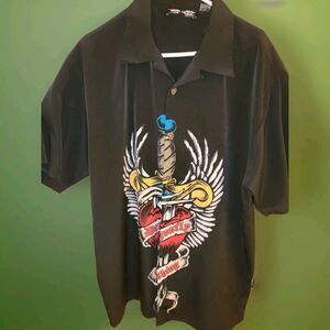 Vintage Dragonfly "Knife through Heart" Button Up Shirt Sz XL Black